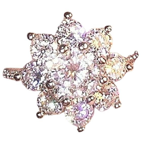 Cocktail Ring Sterling Silver 925 Sz 8 Simulated REALISTIC DIAMONDS Luxe Flower - Picture 2 of 11